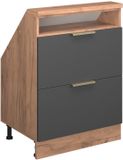 Vicco R-Line Keukenkast voor schuine wand – 60 cm met 2 laden Antraciet goud/goud power eiken