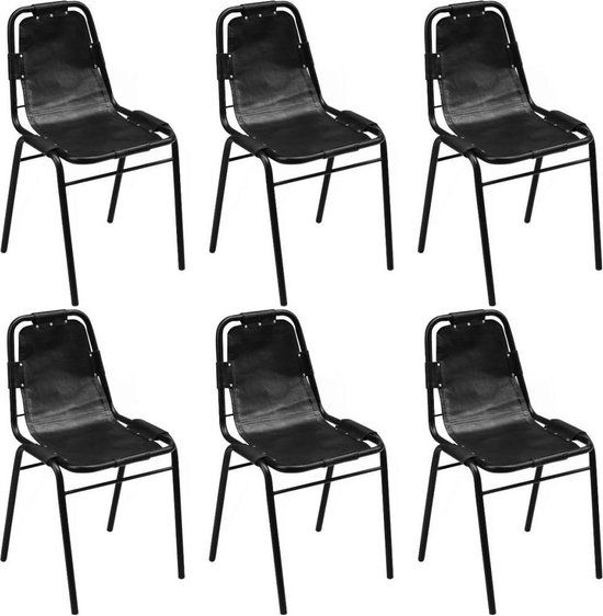 vidaXL Eetkamerstoelen 6 stuks Echt Leer Zwart