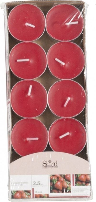 Geur theelichtjes aardbei rood 10 stuks - waxinelichtjes / geurkaarsen