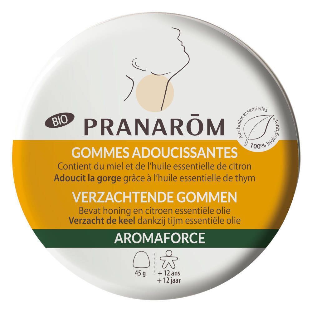 Pranarôm Aromaforce Bio Keelgommen Honing-Citroen 45 kauwgummies