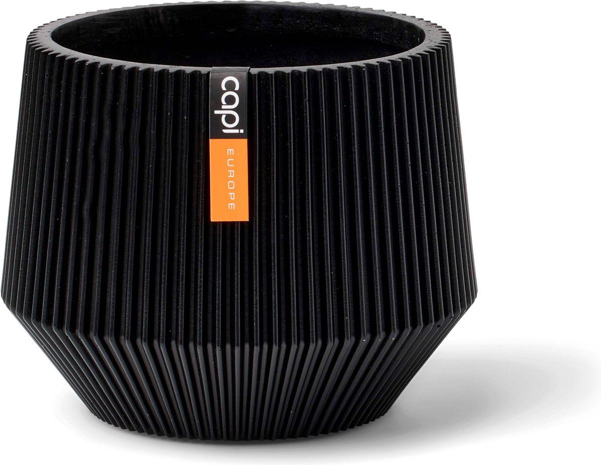 Capi Europe - Vaas cilinder geo Groove - 9x8 - Zwart - Bloempot voor binnen - BGVBL331