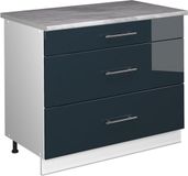 Vicco Keukenonderkast Fame-Line, Donkerblauw hoogglans/Wit, 100 cm