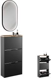 Planetmöbel STIVIO Schoenenkast 60 cm 3 Kleppen Zwart LED Spiegel
