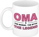Bellatio Decorations Oma the woman the myth the legend cadeau mok - beker - wit - 300 ml - verjaardag / Moederdag - kado koffiemok / theebeker
