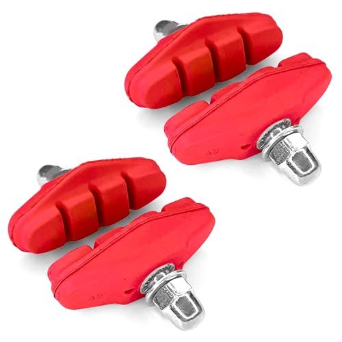 Cyclingcolors 4 x Brake Shoes for Bike, Road Bike, City, 50 mm, Brake Pads with Screw, Spare Part, Red