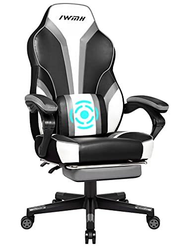 IntimaTe WM Heart Gamingstoel, ergonomische gamingstoel, met hoge rugleuning, bureaustoel met gevoerde zitting, inklapbare voetsteunen, verstelbare armleuningen 49 x 55 x 127(grijs)