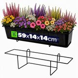 KADAX Bloempothouder, hangend, voor balustrade, balkon, terras, bloembak, binnen en buiten, plantenhouder van staal, bloembakhouder met haken, zwart (L, recht)