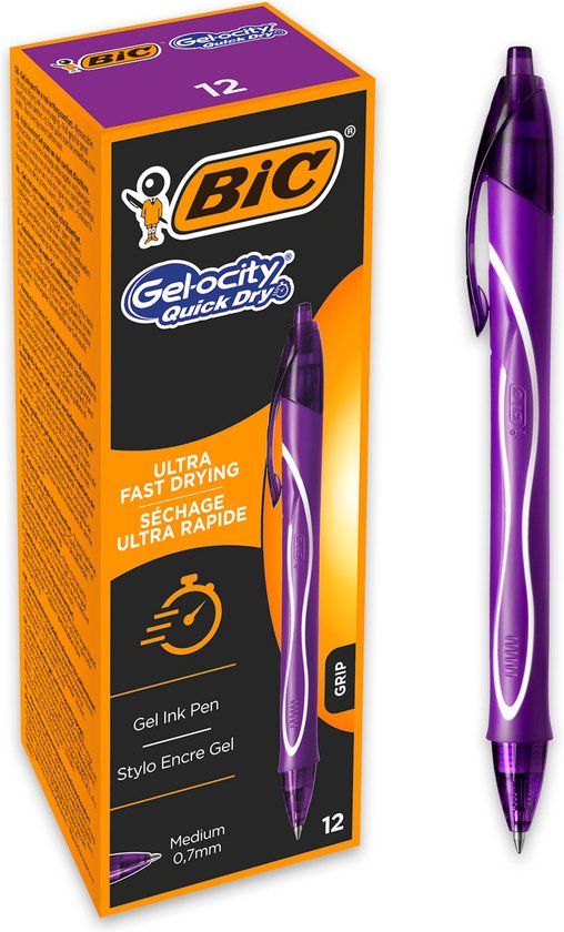 BIC Gel-ocity Sneldrogende Gelpennen - Paars - 12 Stuks - Medium Punt 0,7 mm