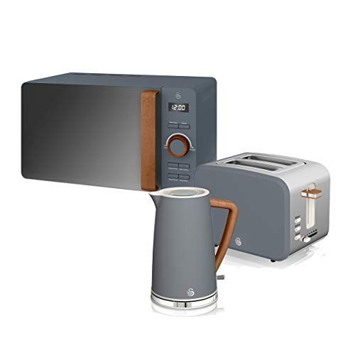 Swan Nordic ontbijtset - waterkoker, broodrooster & magnetron - grijs
