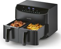 Rachs KOCHWERK Heteluchtfriteuse, dubbele kamer, 7 liter, roestvrij staal, digitale heteluchtfriteuse met touchscreen, 10 programma's en 2 kamers van 3,5 liter, voor het frituren van levensmiddelen zonder olie, laag in