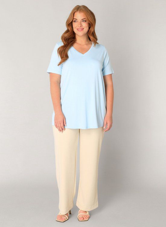 BASE LEVEL CURVY Alba T-shirt V-hals Korte mouw Viscose Light Blue