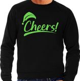 Bellatio Decorations Foute Kersttrui/sweater voor heren - cheers! - zwart - glitter groen - kerstfeest S