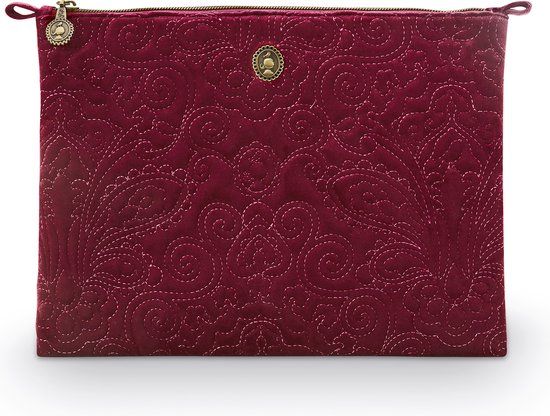 Pip Studio Charly Make-up Tas Rood Fluweel/Polyester 30x1x22cm