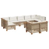 vidaXL 10-delige Loungeset met kussens, poly rattan, beige