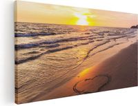 Artaza Canvas Schilderij Zonsondergang Op Het Strand Met Een Hartje - 120x60 - Foto Op Canvas