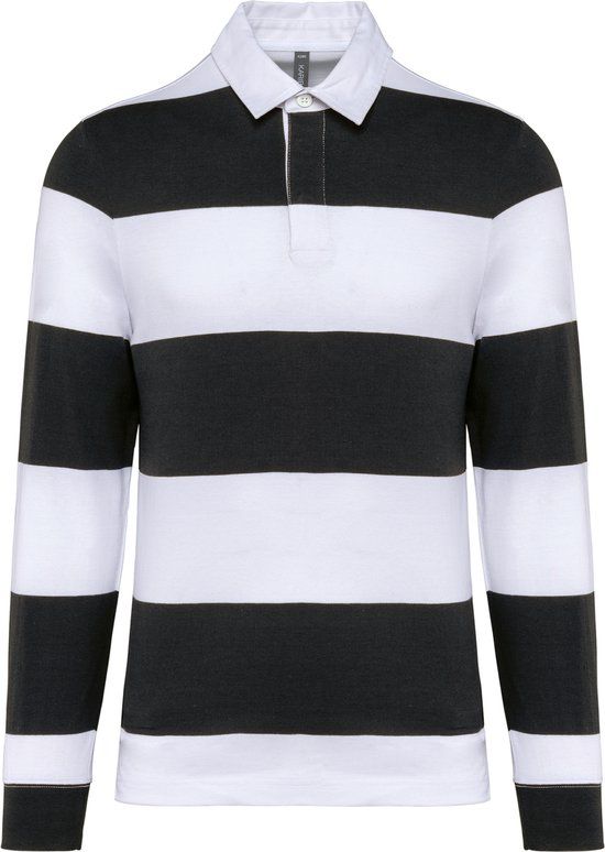 Kariban Gestreepte uniseks polo lange mouwen K285 - Black / White Stripes - M