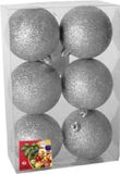 Gerimport Gerim Kerstballen - 6 stuks - zilver - kunststof - glitters - D4 cm