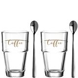 LEONARDO HOME Leonardo Solo Latte-Macchiato Leesset van 2, glazen mok met koffieprint inclusief Louiffel, vaatwasmachinebestendig, 4 kopjes, 410 ml 043477
