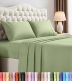 Utopia Bedding 4-delige beddengoedset van geborstelde microvezel, krimp- en kleurecht, onderhoudsvriendelijk (kingsize, salie)