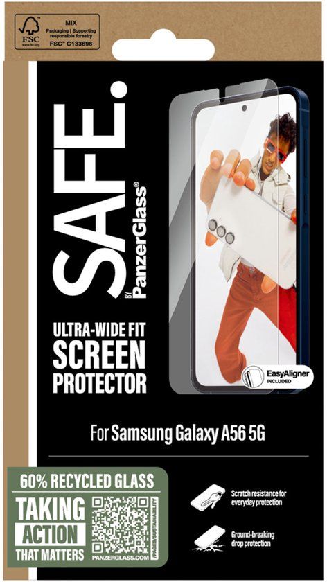 SAFE by PanzerGlass Screenprotector geschikt voor Samsung Galaxy A56 Glazen | SAFE by PanzerGlass Ultra-Wide-Fit Screenprotector - Case Friendly
