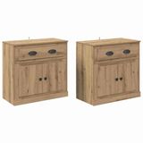 vidaXL Dressoirs, 2 stuks, ambachtelijk eikenhout, 70 x 35,5 x 67,5 cm