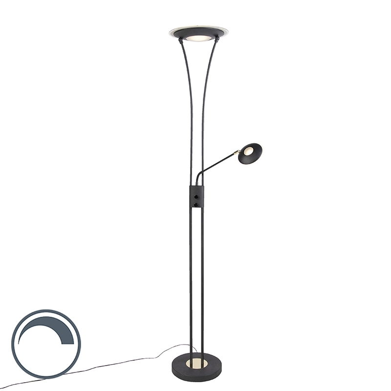 QAZQA Moderne vloerlamp zwart met leesarm incl. LED - Ibiza