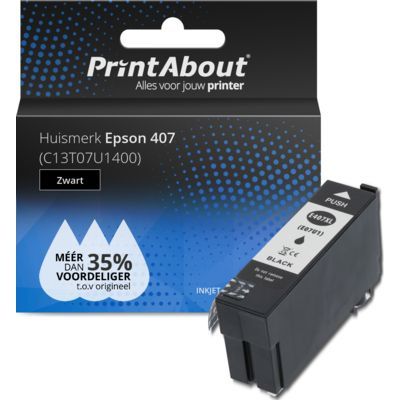 PrintAbout Huismerk 407 (C13T07U1400) Zwart | Compatibel met Epson