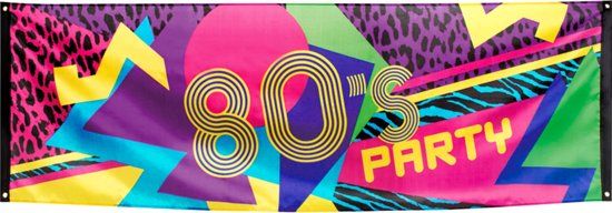 Stoffen banier 80's Party 74 x 220 cm - Feestdecoratievoorwerp