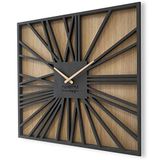 FLEXISTYLE Grote vierkante wandklok zonder tikkende geluiden, vierkant LOFT eiken zwart 50 cm, woonkamer, slaapkamer, gemaakt in de EU
