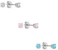 Silventi Zilveren Zirkonia Oorknoppen Set - 925 Zilver - Wit Roze Blauw - 3mm