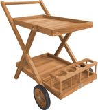 AXI Bodhi Teak Serveerwagen – 70 x 48 x 78 cm - Teakhout – Met 2 Wielen en 4 Flessenhouders – Buiten en Binnen – Voor Tuin, Terras en Balkon