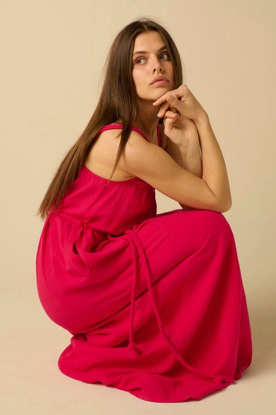 Sissy-Boy Donkerroze mousseline maxi jurk