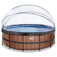 Exit Wood Zwembad Rond Ø450x122cm - Bruin - Met Overkapping en Zandfilterpomp