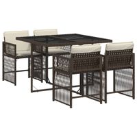 vidaXL 5-delige Tuinset met kussens poly rattan bruin