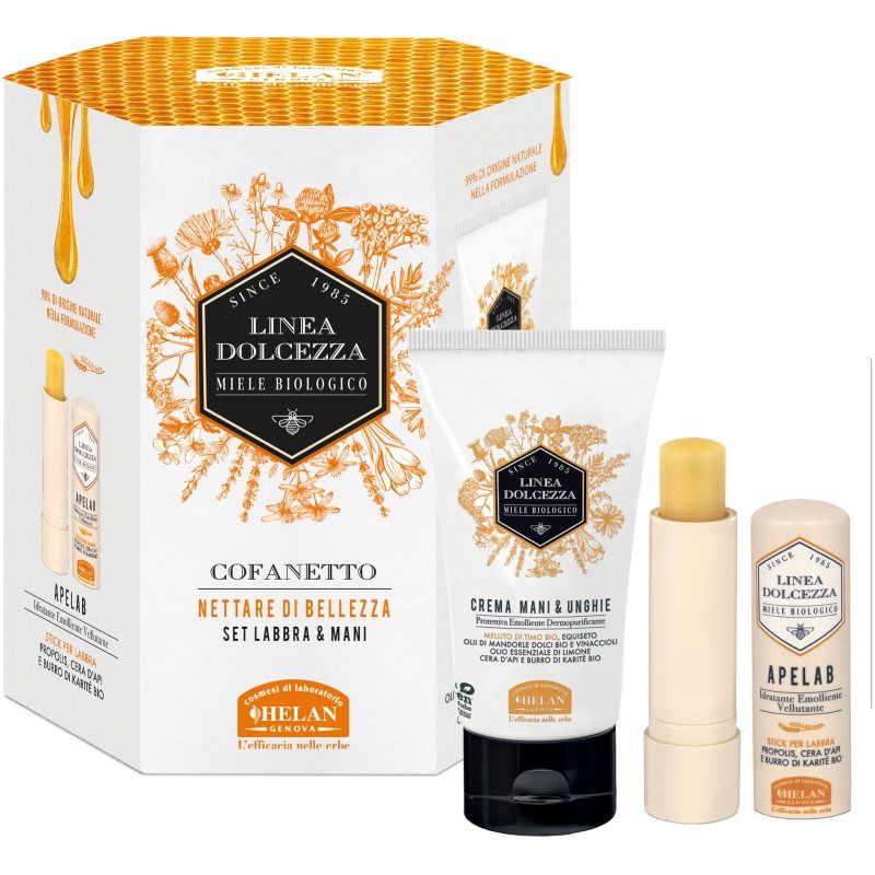 Helan LINEA DOLCEZZA Helan, Linea Dolcezza Cadeauset voor dames met cacaoboter, lippenstift en hand- en nagelcrème, beautyset met cacaoboter, lippenbalsem met zoete amandelolie en boter