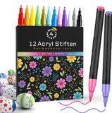 Twenty4seven® Acrylstiften 12 Stuks - Acryl Verfstiften Set met 0,7 mm Tip - Happy Stones Stiften voor Steen & Papier - Voor Volwassenen & Kinderen