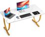 Vevor Executive Desk, 160 cm W x 80 cm D Grote Kantoortafel, Moderne Computertafel Conferentie Zitkamer Tafel, Business Furniture Verwijdere Schrijftafel voor Home Office, Wit en Goud