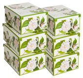 Bol 6 boîtes de rangement avec couvercle, carton, 39x50x24 cm, avec imprimé à pois