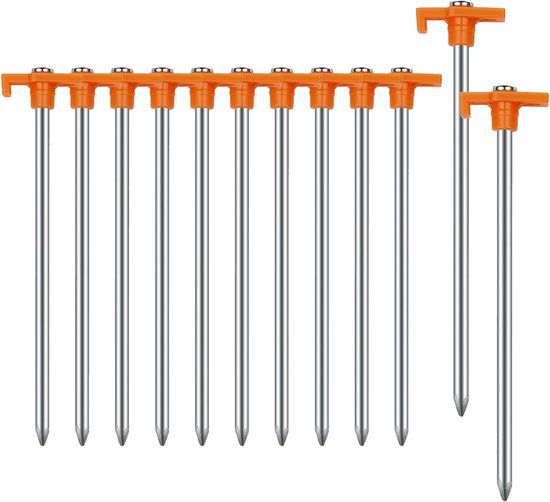 Travelhawk Tentharingen - Gegalvaniseerd Staal - Grondhaken - Tent Haring - Tent Spijker - 12 Stuks - Oranje