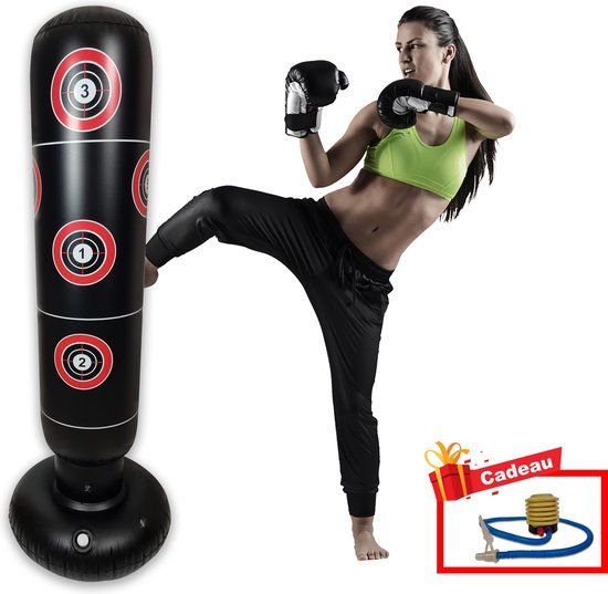 Befitco - Opblaasbare Bokszak - Bokspaal Staand - Zwart - 150cm - Kinderen en Volwassenen