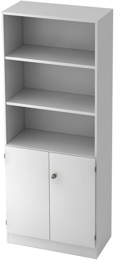 hjh OFFICE PRO Wandkast - Wit - 80 x 42 x 200 cm - Archiefkast - Industrieel