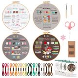 VynyQoo 4pcs Borduursets voor Beginners, Borduurstarterkit voor Beginners en Volwassenen, Borduurset voor Volwassenen, Borduurgereedschap Beginners Borduurstarters
