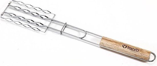 Tepro 8527 Barbecue Worstenklem - 4 Worsten - 51 cm - Houten Handvat