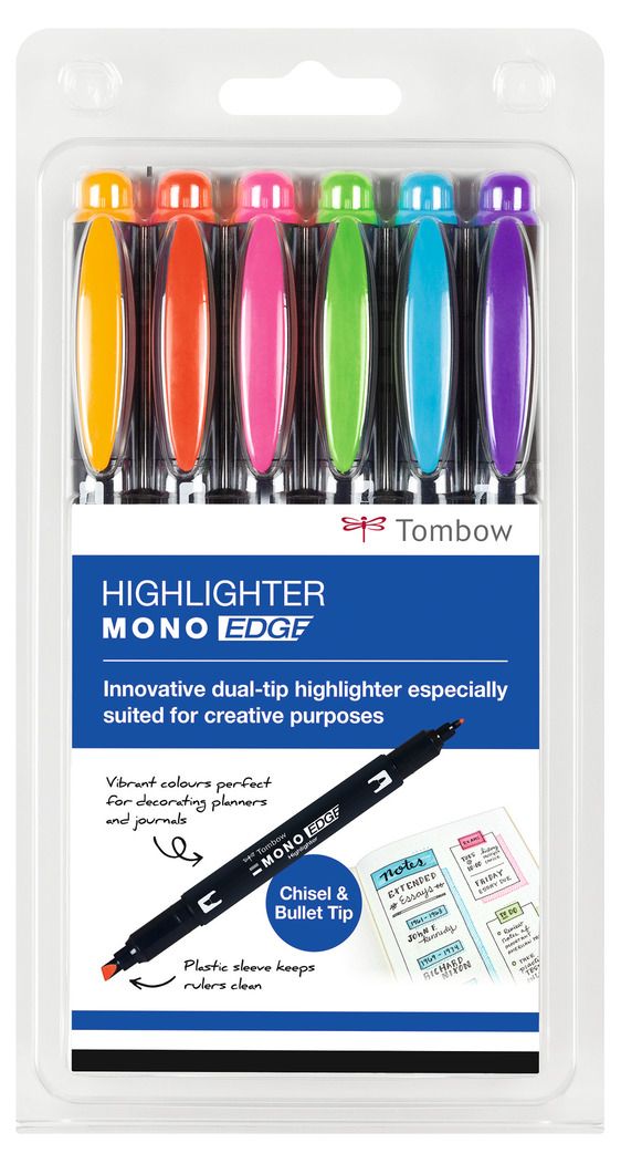 Tombow MONO edge Highlighter Set - 6 Pack - Multicolour
