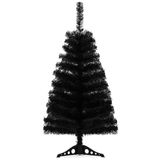 3ft zwarte kunstmatige kerstboom, tafelblad kerstboom met PVC standaard basis voor Kerstmis Halloween Home Office Vakantie Decoratie