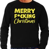 Bellatio Decorations Foute Kersttrui/sweater voor heren - Merry F*cking Christmas - zwart - glitter geel XL