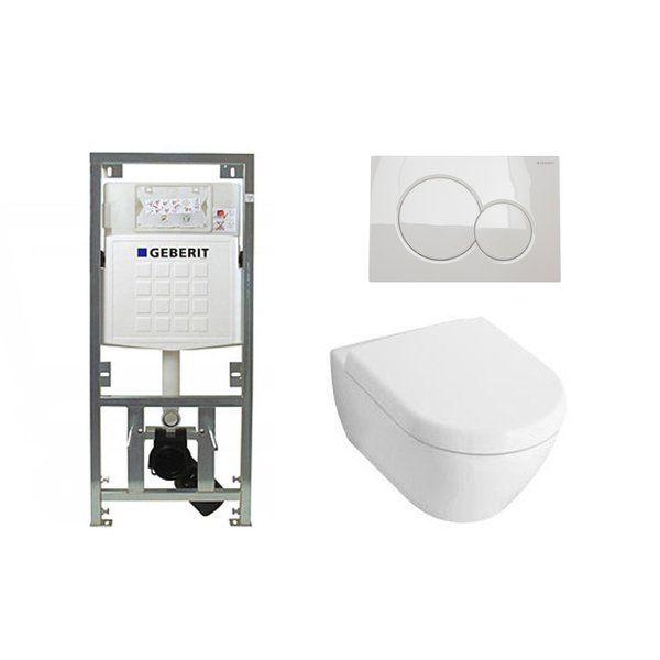 Villeroy & Boch Subway 2.0 Compact Toiletset met Geberit Inbouwreservoir en Sigma 01 Drukplaat - Wit