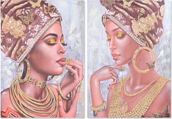 Home Esprit Koloniaal Afrikaanse Schilderij - 70 x 3 x 100 cm (2 stuks) - Blauw