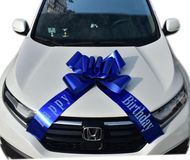 Enorme grote blauwe strik voor auto verjaardag - Happy Birthday - Geschenkstrik groot - XXL 76 cm - Enorme autostrik