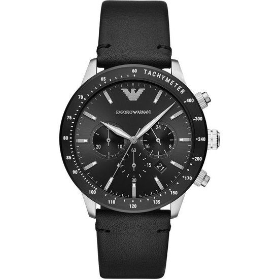 Emporio Armani AR11243 Herenhorloge - Zwart - 43mm - Chronograaf - Leer/Rubber Band